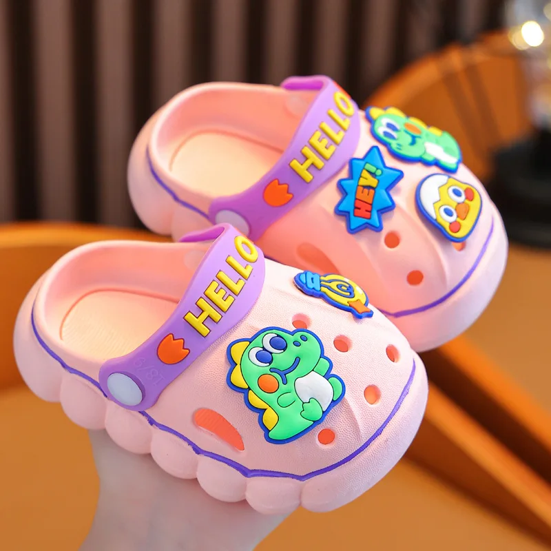 

2023 Summer Cave Hole Sandals Unisex Round Head Slippers Kids New Cartoon dinosuar slippers Soft Soled Non-slip Sandals