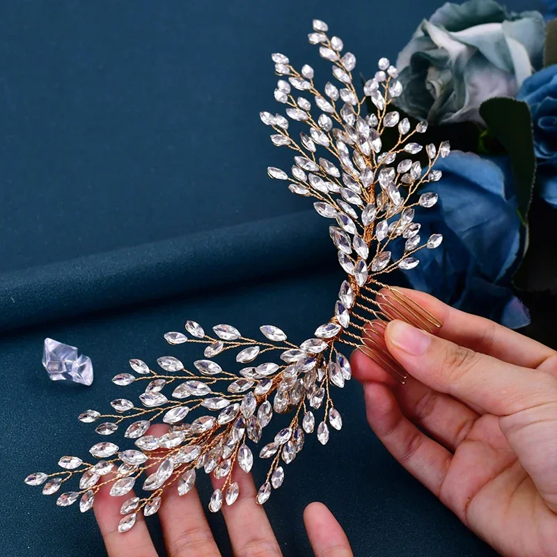 

Gold Silver Color Bridal Hair Comb Women Piece Shine Rhinestone Handmade Wedding Jewelry Girls Hair Ornament