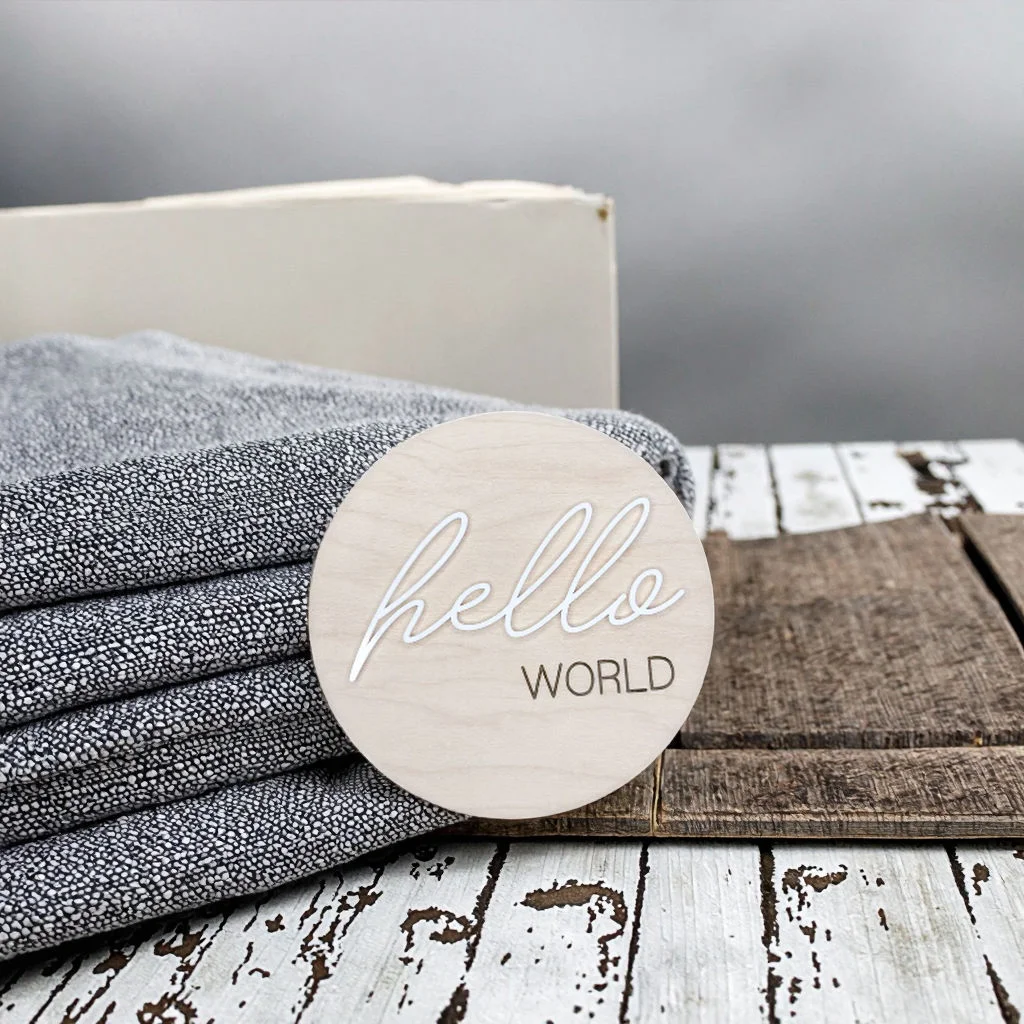10pcs 3D Hello World Birth Announcement Plaque Wood Sign for Hospital Welcome Baby Sign