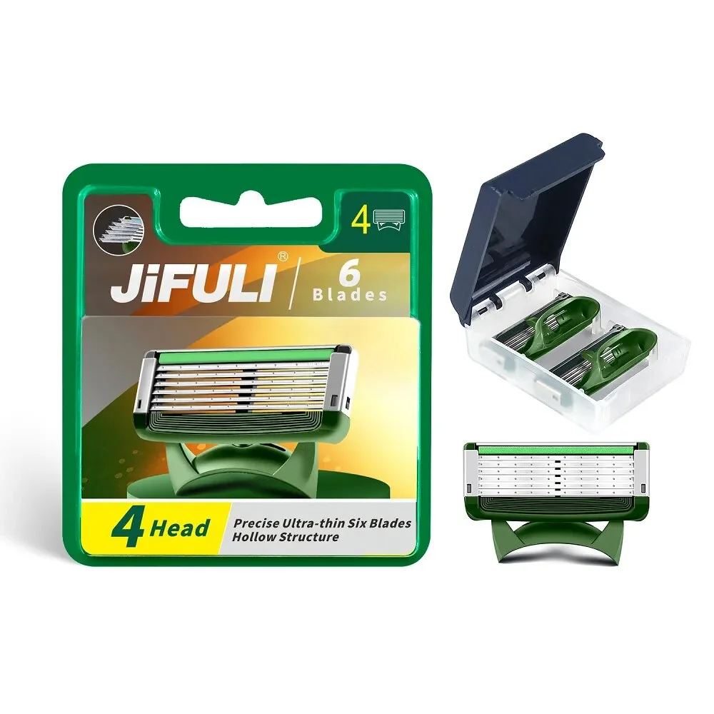 JiFULI High Quality Men Safety Razor Blade 6-Layer Germany Stainless Steel Shaving Blades Manual Shaver Head