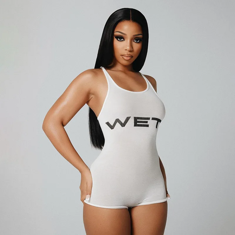 2024 Summer Y2K Women Jumpsuit Streetwear Hip Hop Letter Print Sleeveless Bodysuit vintage Harajuku Summer Gothic Sexy Outfits