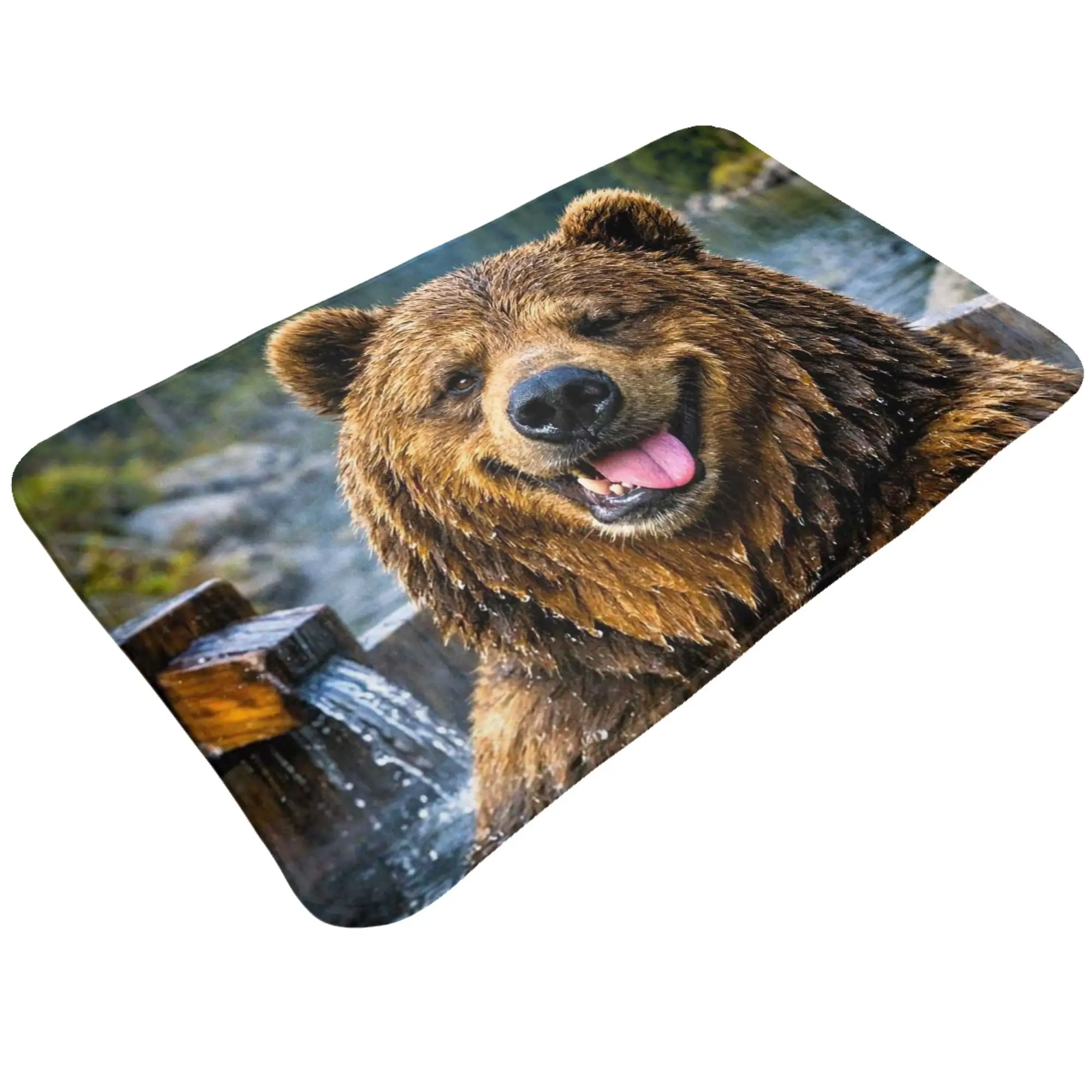 Bear Bathing In Wooden Barrel Wildlife Art Anti-Slip Doormat Living Room Mat  Outdoor PatternHomeDecor