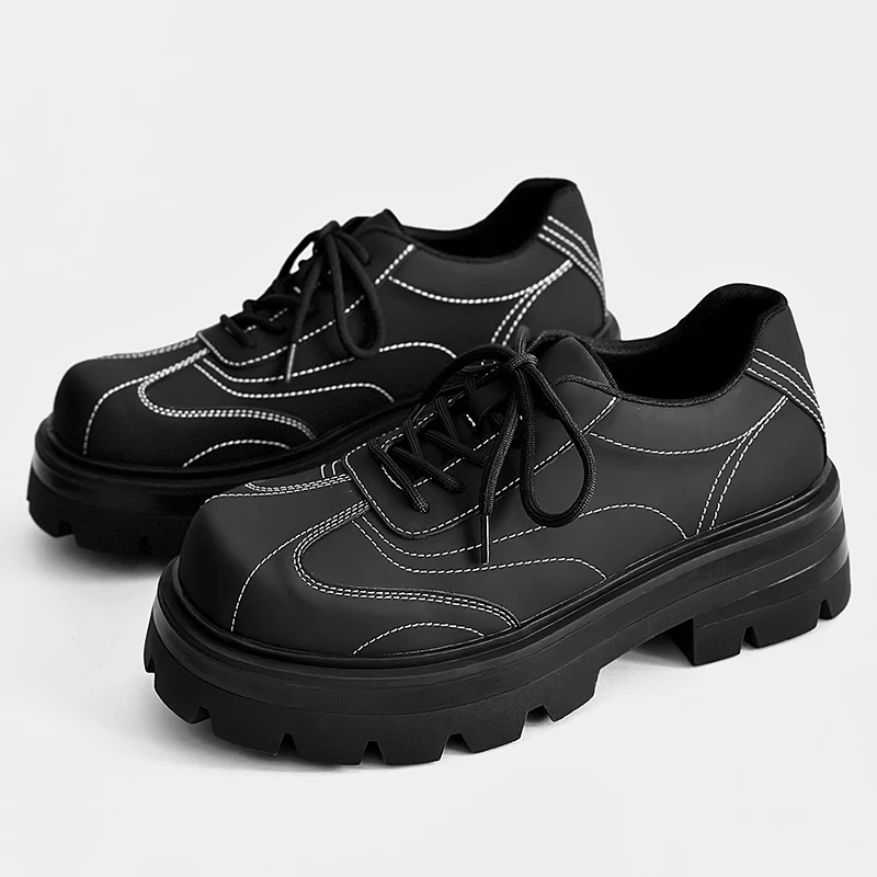 

Мужские модные туфли на платформе в стиле панк-рок, туфли-оксфорды из натуральной кожи на шнуровке, черные стильные дизайнерские кроссовки, мужская обувь с большим носком