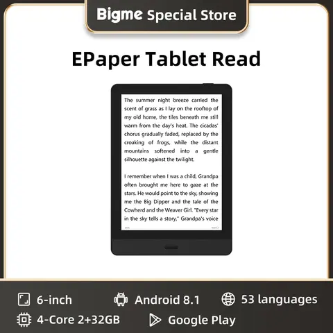 BIGME READ portable ebook reader 6'' e-paper electronic reader Android open system support Google Play Kindle APP ereader tablet