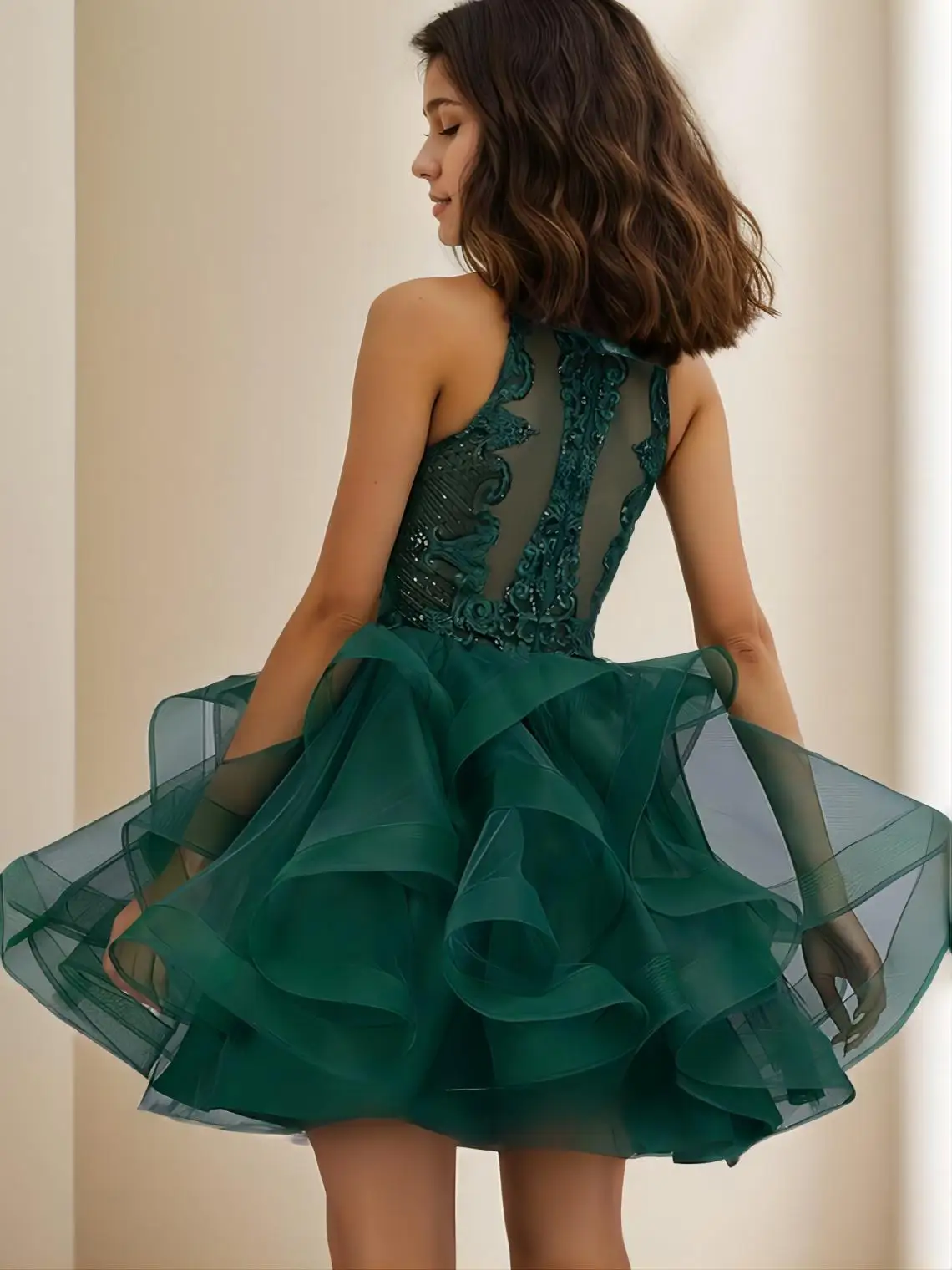 Vestido de fiesta elegante vestido de fiesta de cóctel sin mangas de encaje de tul Mini cuello Halter lentejuelas ropa de fiesta de regreso a casa 2025 personalizado gratis