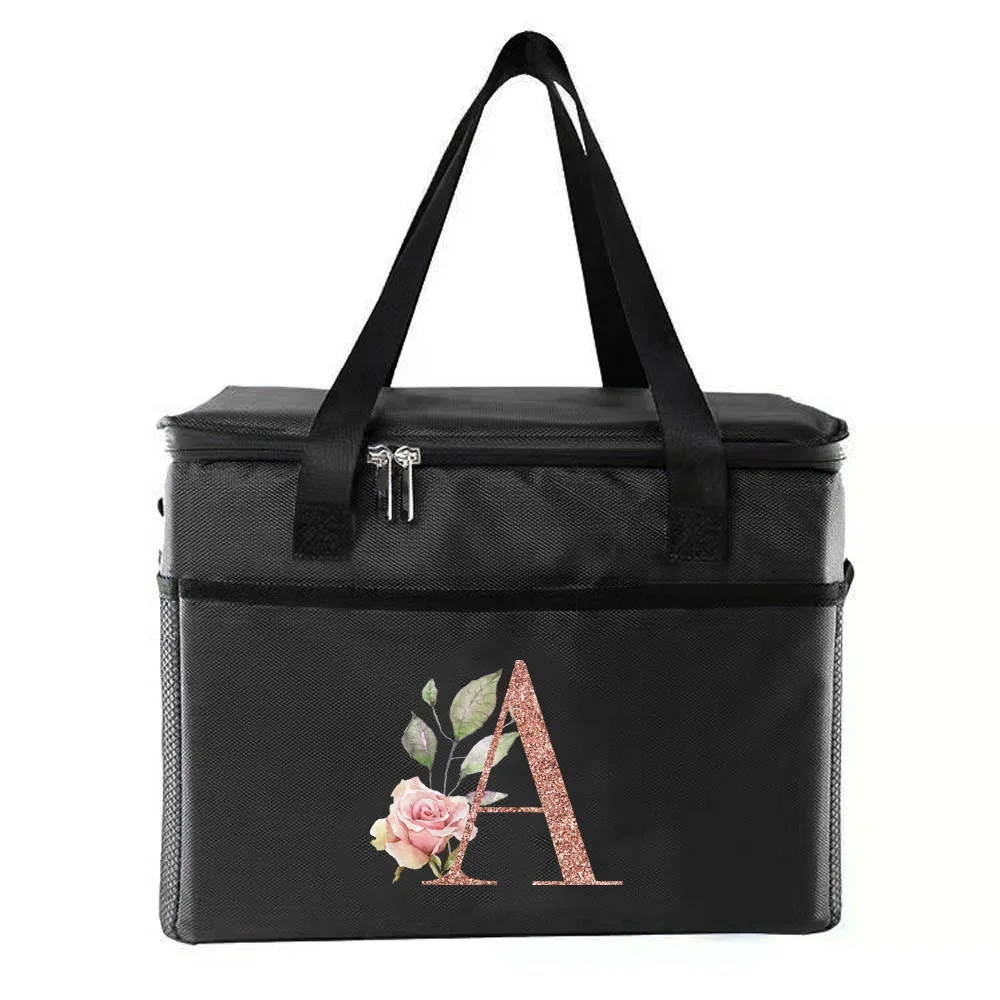 Cooler Bag Lunch Bags Waterproof Oxford Portable Zipper Thermal Bento Bags Print Rose Gold Series Insulated Camping Picnic Bag