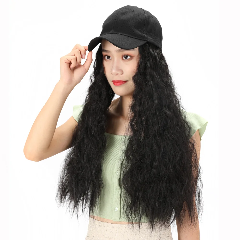 Jeedou Baseball Cap Wig Instant Wavy Curly Hair Synthetic Wigs for Women Ladies Daily Sports Travel Casual Use