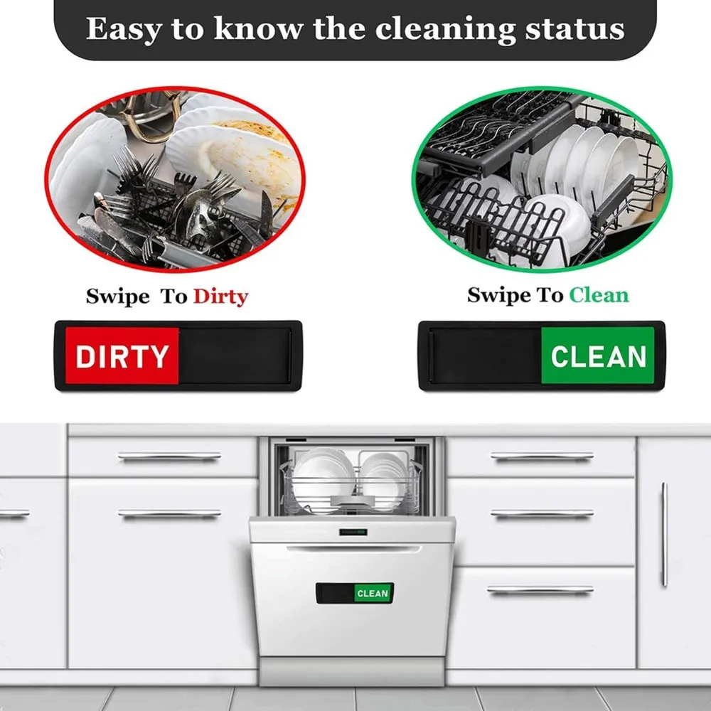 AT28-Dirty Clean Dishwasher Magnet Sign, Black Red & Green Slide Indicator For Kitchen Organization