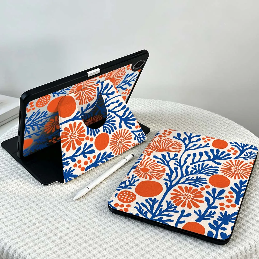 Abstract Floral Foliage Soft For Samsung Galaxy Tab S11 S10 S9 S8 A11 FE Plus Ultra 360° Rotation Stylus Storage Tablet Case