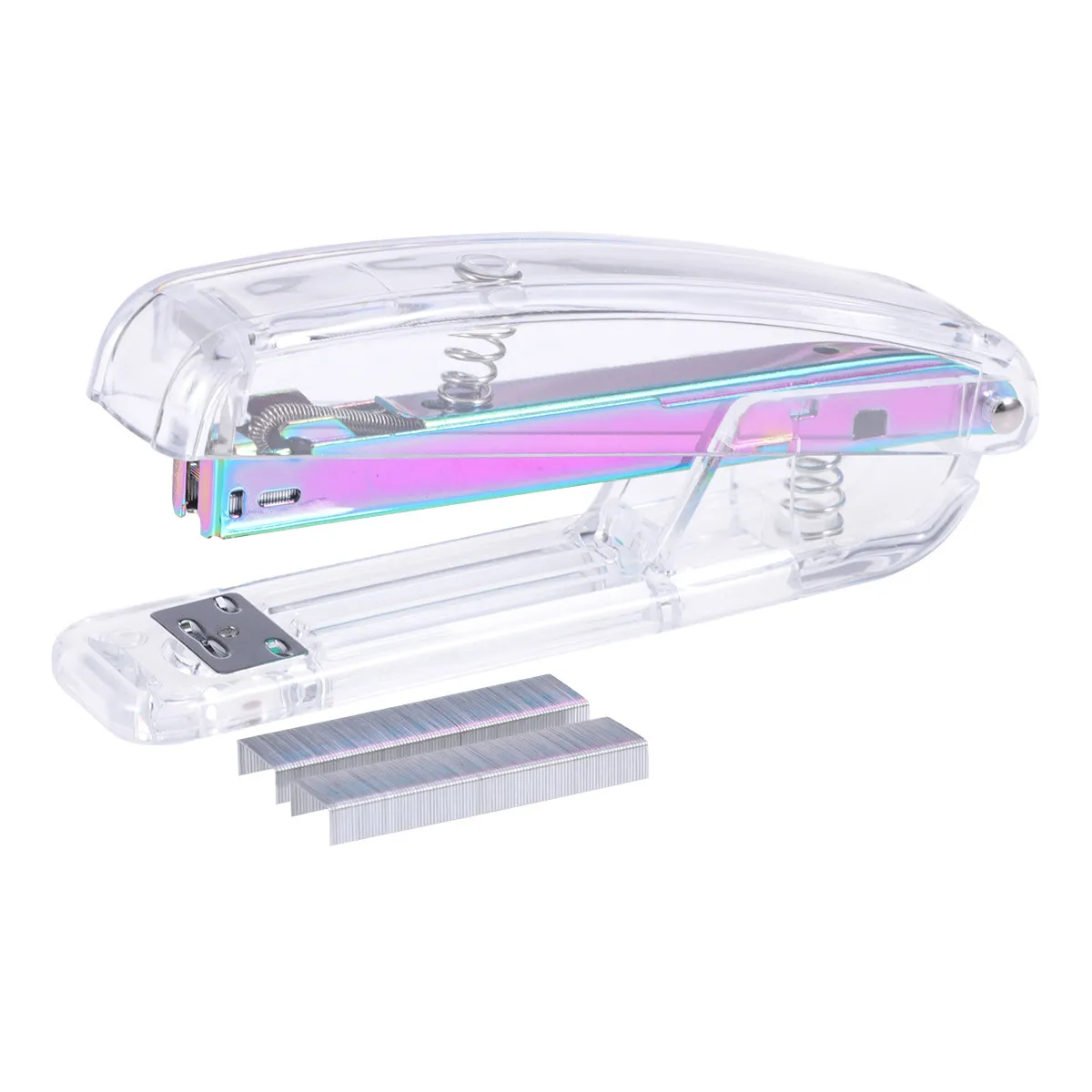 Elegant Transparent Desk Stapler with Smooth Shiny Edges Colorful Modern Design for Office School Home Desktop Decoration Gift