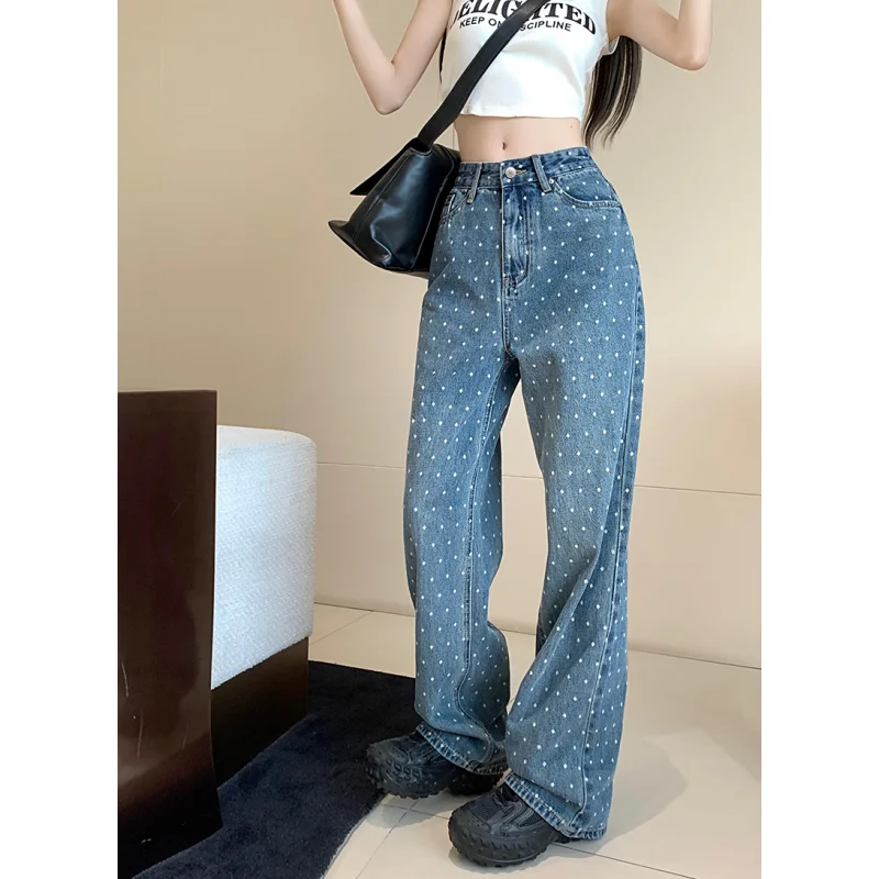 

Blue High Waist Women Jeans Europe and America Korean Fashion Y2K Wide Leg Jean Female Trouser Straight Baggy Denim Pants