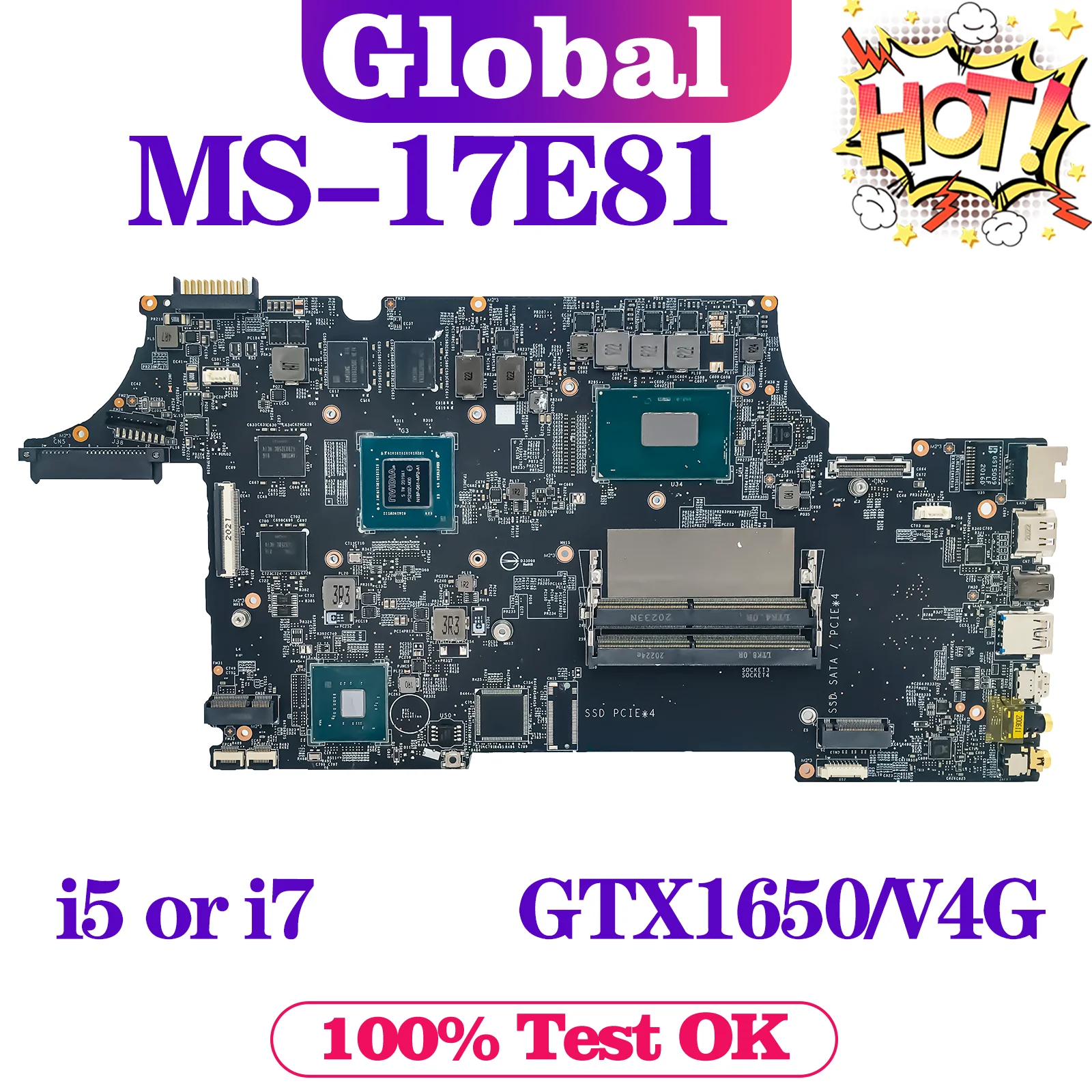 KEFU Mainboard For MSI MS-17E81 MS-17E8 Laptop Motherboard i5 i7 9th Gen GTX1650/V4G