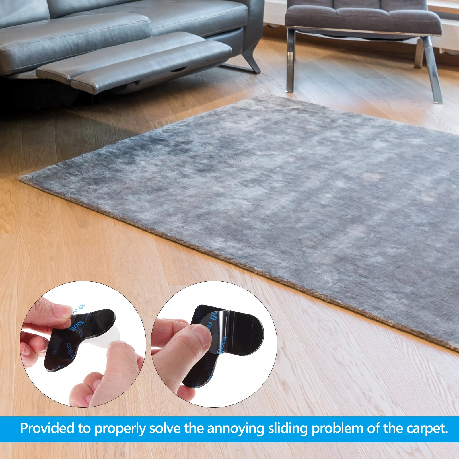 

4 Pcs Heart Shaped Rug Tape Stickers Black Small Size Non Slip Reusable Carpet Holder Pads for Hardwood Tile Floors Bath Kitchen