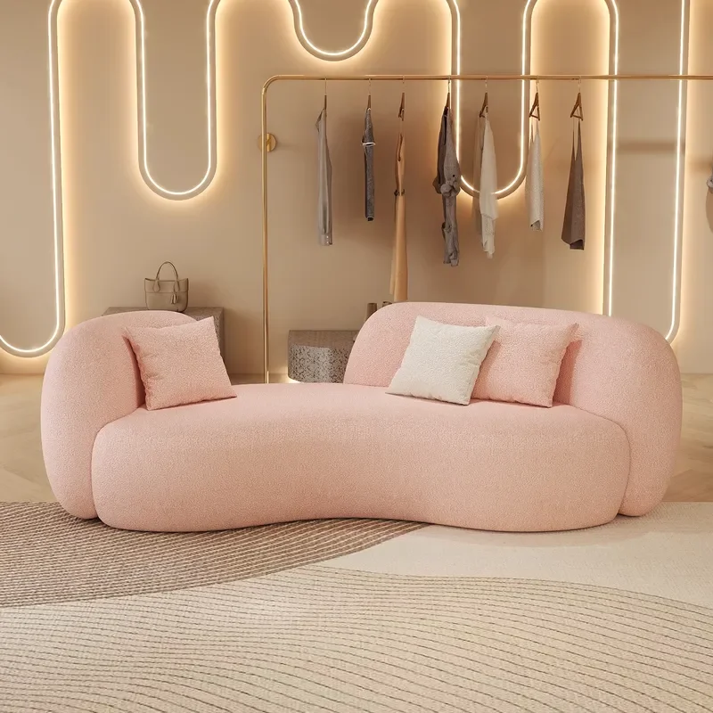 for Curved Sofa Skin-friendly Lamb Wool Cream Style Dirt-resistant Internet Celebrity Sofa for Small Apartment Living Room