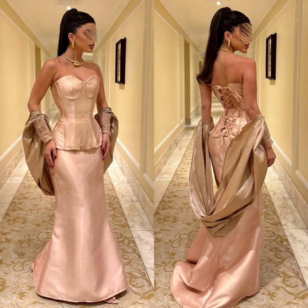 

Customized Charmeuse Pleat Shawl Evening Gown Sweetheart Neck Temperament Mermaid Bespoke Occasion Elegant Party