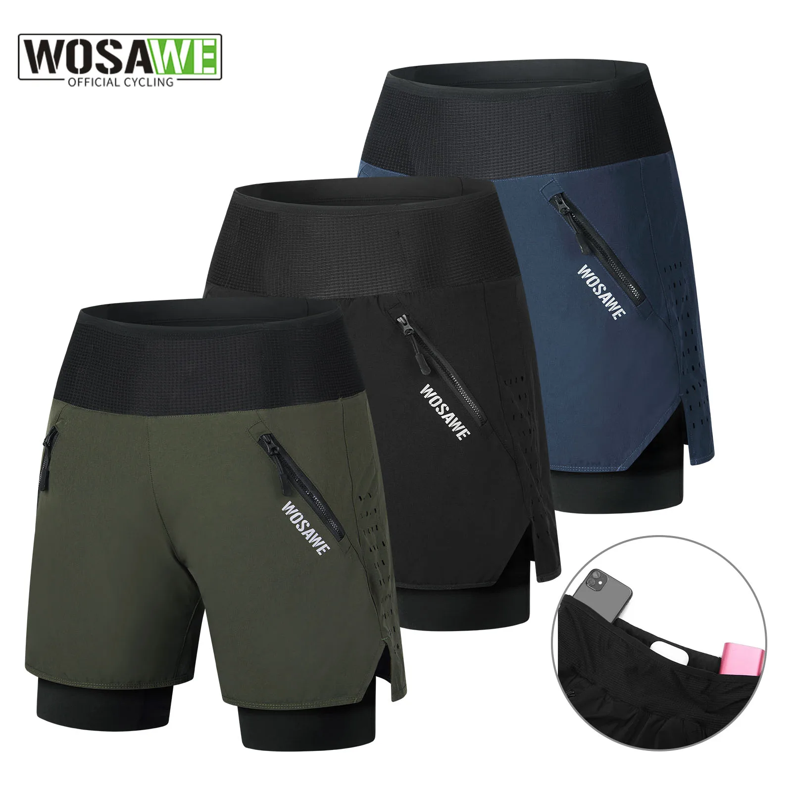 

WOSAWE Shorts Mountain Bike Shorts Multi-Pockects Breathable Summer Donwhill Cycling Shorts 2in1 with Tights build-in 3D Pad