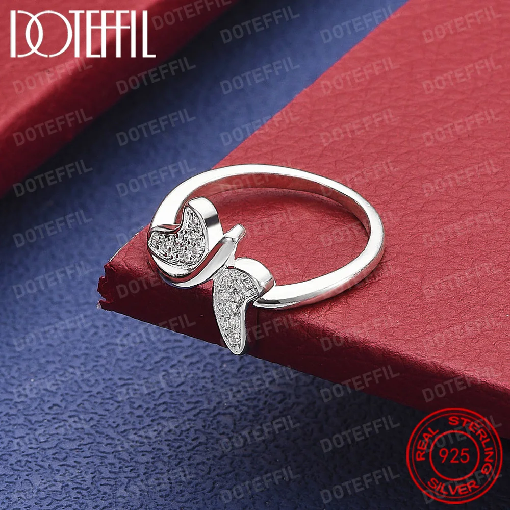 925 Sterling Silver Butterfly AAA Crystal Ring For Woman Wedding Engagement Charm Party Jewelry