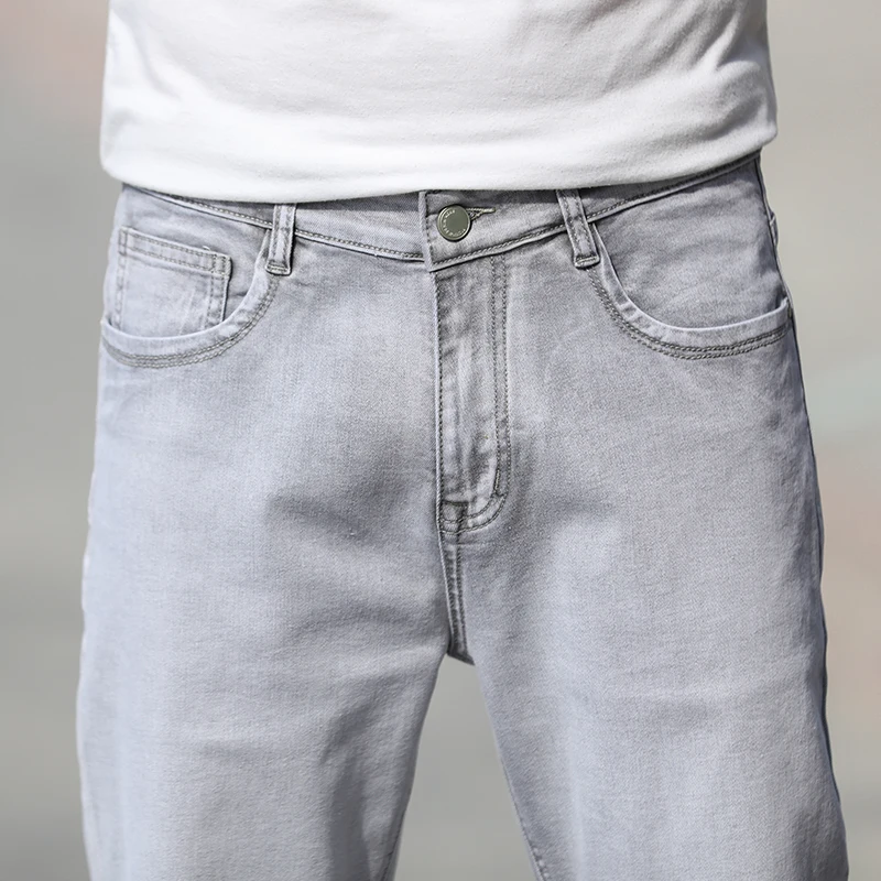 2026 Summer Brand New Men's Straight Loose Thin Jeans Simple Casual Clothing Lightweight Cotton Stretch Light Grey Jeans view 5