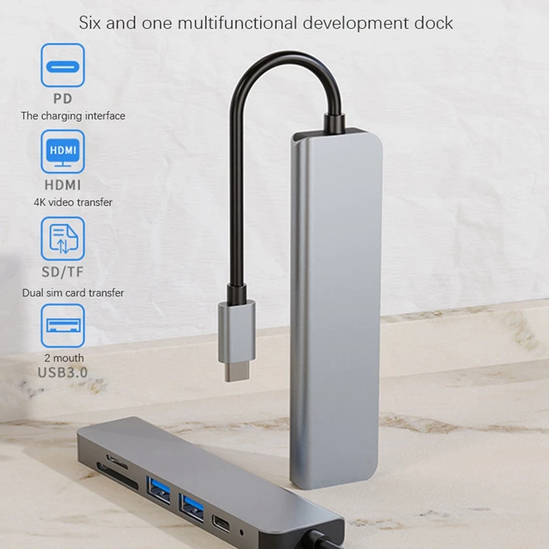 2x6 in 1 USB Typ C Hub Adapter mit 4k 30Hz kompatiblen Multi port Kartenleser USB 3,0 tf pd Video Multi Ports