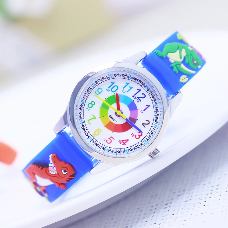 Reloj de pulsera de cuarzo con correa de silicona suave para niños y niñas, cronógrafo digital de dibujos animados, dinosaurios, estudiantes, tiempo de aprendizaje, novedad