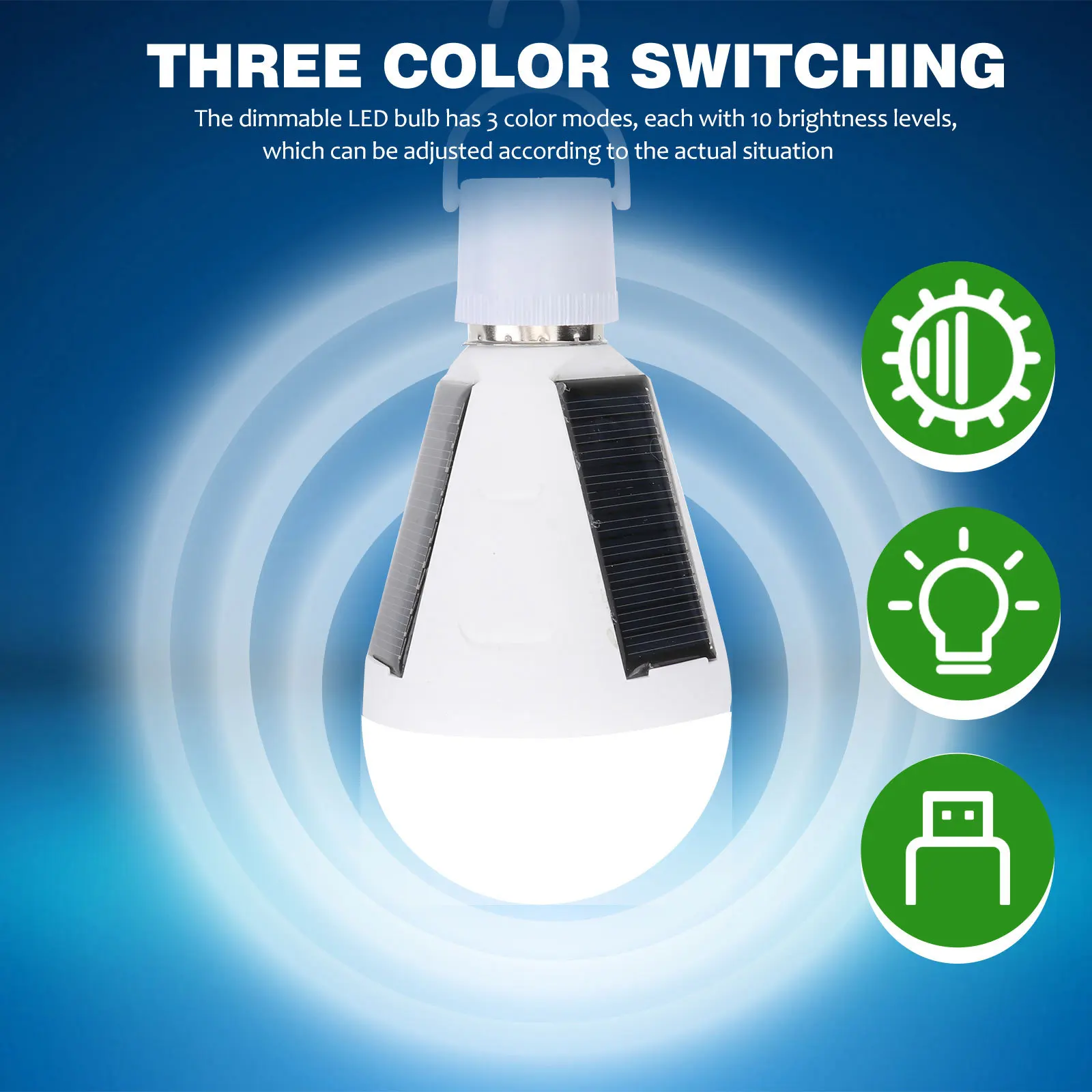 2 قطعة لمبة ضوء الطوارئ الشمسية E27 7 واط LED مع هوك في الهواء الطلق داخلي التخييم حديقة أضواء تعمل بالطاقة الشمسية ضوء الطوارئ #4