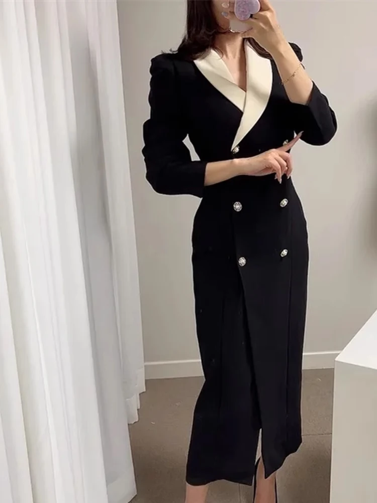 

Элегантные трикотажные платья во французском стиле с кружевом и бриллиантами для женщин, осенне-зимний костюм с воротником и длинными рукавами, тонкое бархатное платье миди CQ286