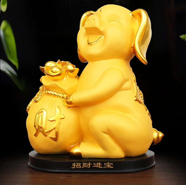 Large HOME Shop Parlour room TOP decoration art Business Money Drawing Good luck Propitious golden Fortune Pig talisman Statue