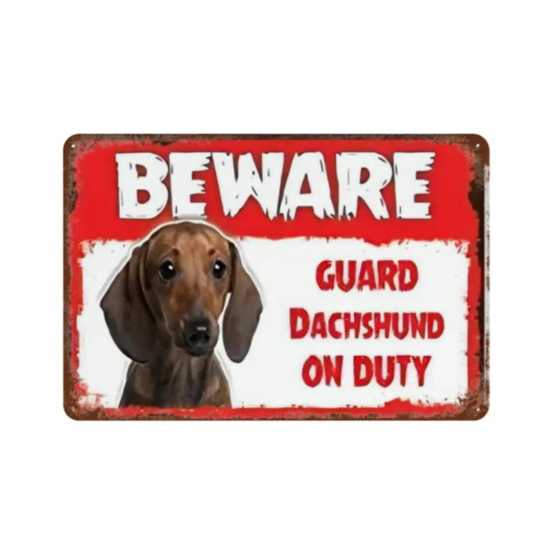 Vintage Decorative Metal Tin Sign Caution Restricted Area Dachshund 24 Hour Monitoring Warning Decorative Metal Plate 8x12 Inch