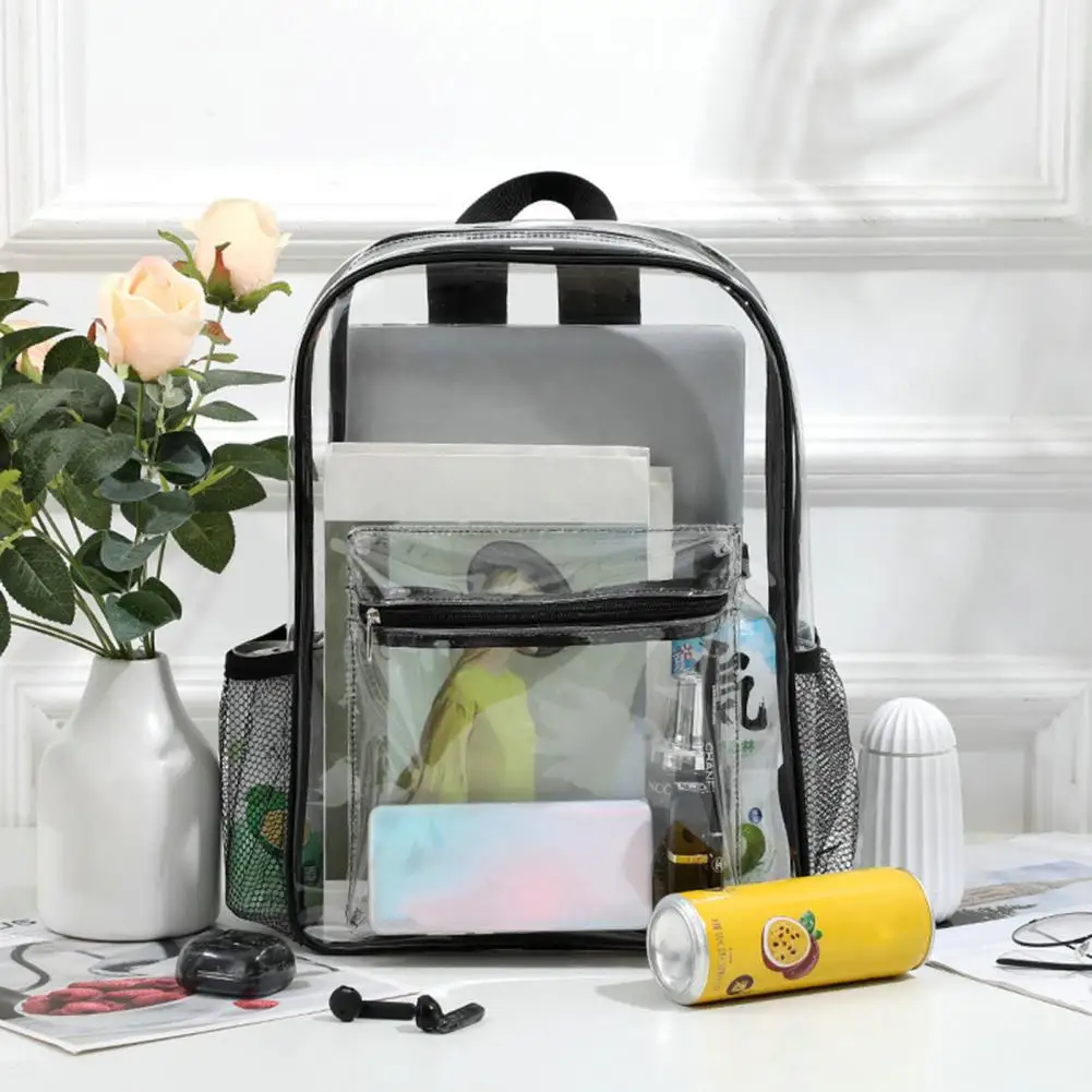 

Portable Student Bookbag Strong Load Bearing See Through Front Side Pockets Women Backpack Outdoor Accessory