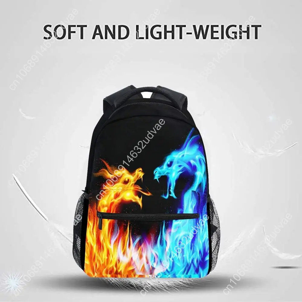 Red Blue Fire Dragon School Backpack Galaxy Teens Girls Boys Kids Bookbag, Monster Animal Water Resistant Elementary Tra