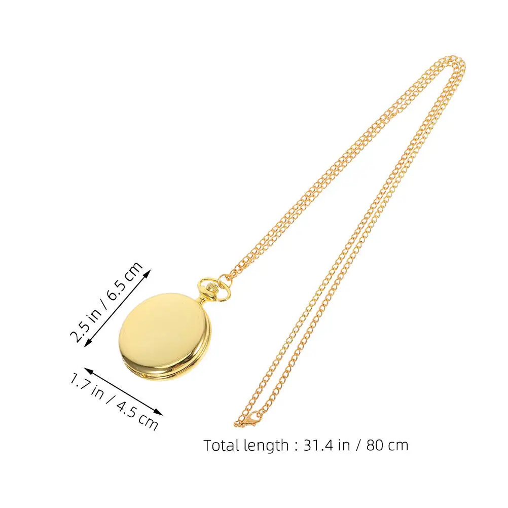 2Pcs Vintage Watch Necklace Smooth Pocket Watch with Quartz Movement Large Easy Read Dial Dual Sided Polish for Women Men