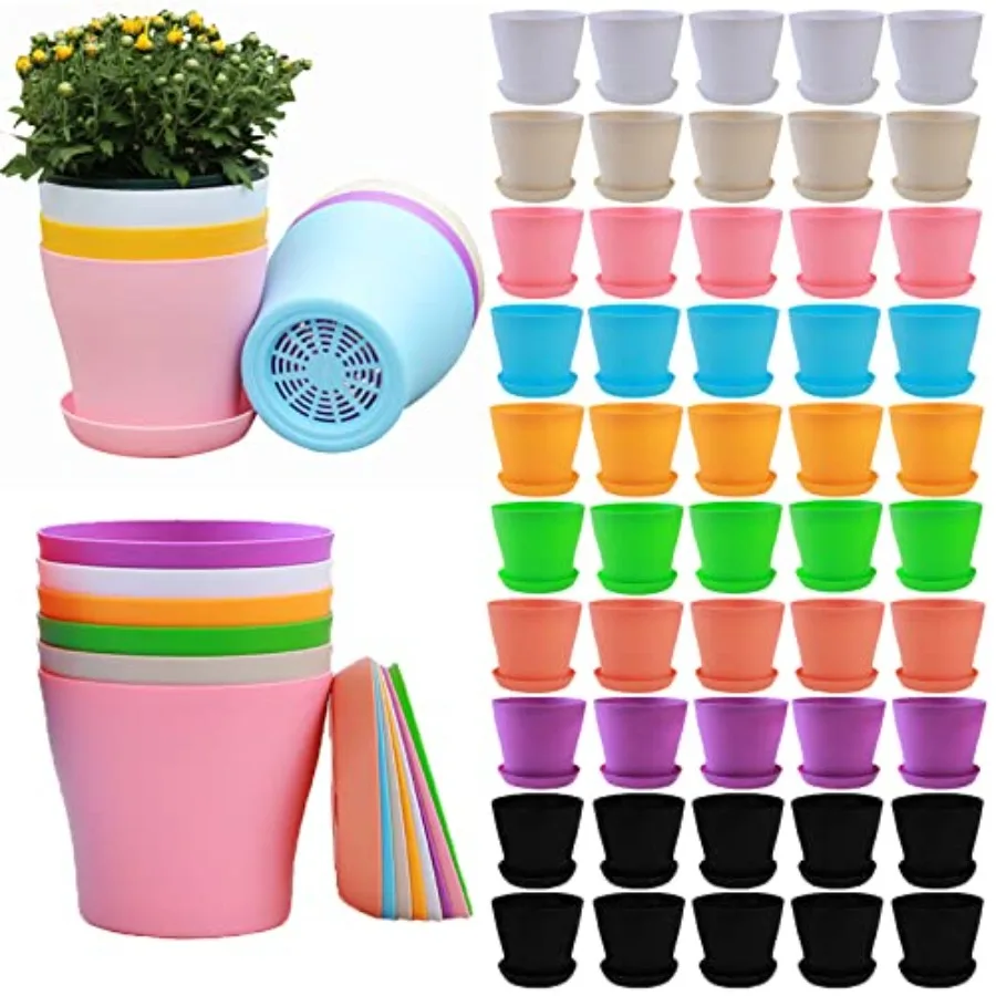 

50 Pack 4 Inch Plant Pots Bulk Small Plastic Planters Pots with Drainage Holes Flower Pot for Succulent, Cactus, Herb, African