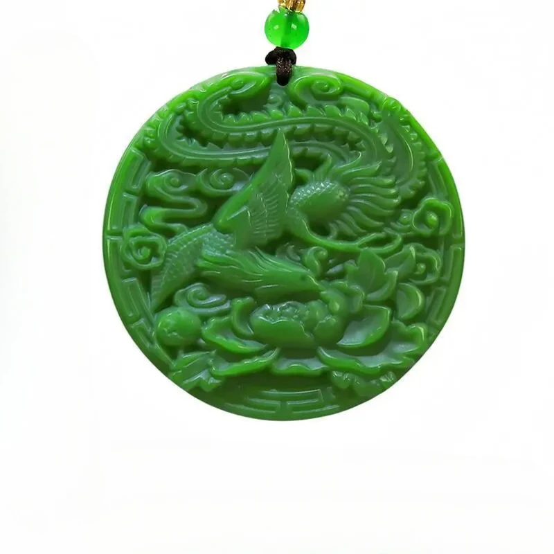 

Green Real Jade Phoenix Pendant Necklace Designer Natural Jasper Talismans Chinese Gemstone Luxury Carved Jewelry Vintage