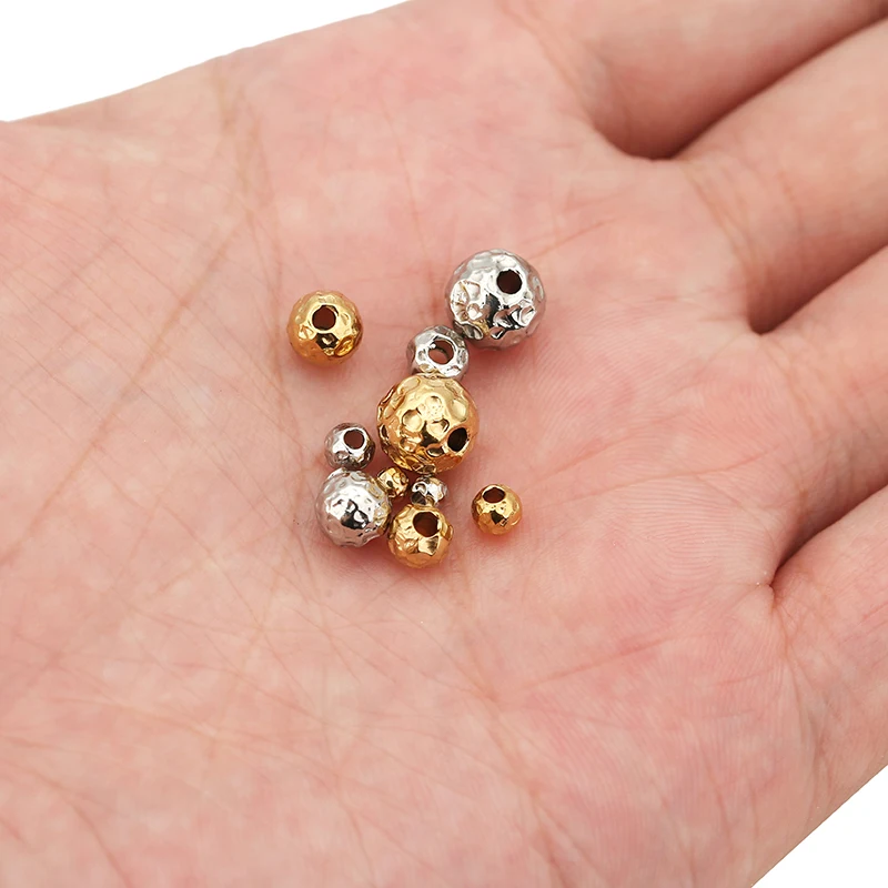 10pcs 3/4/5/6/8mm Stainless Steel Frosted Hammerd Texture Beads Charm Gold Loose Spacer Beads for DIY Bracelets Jewelry Making - Image 6
