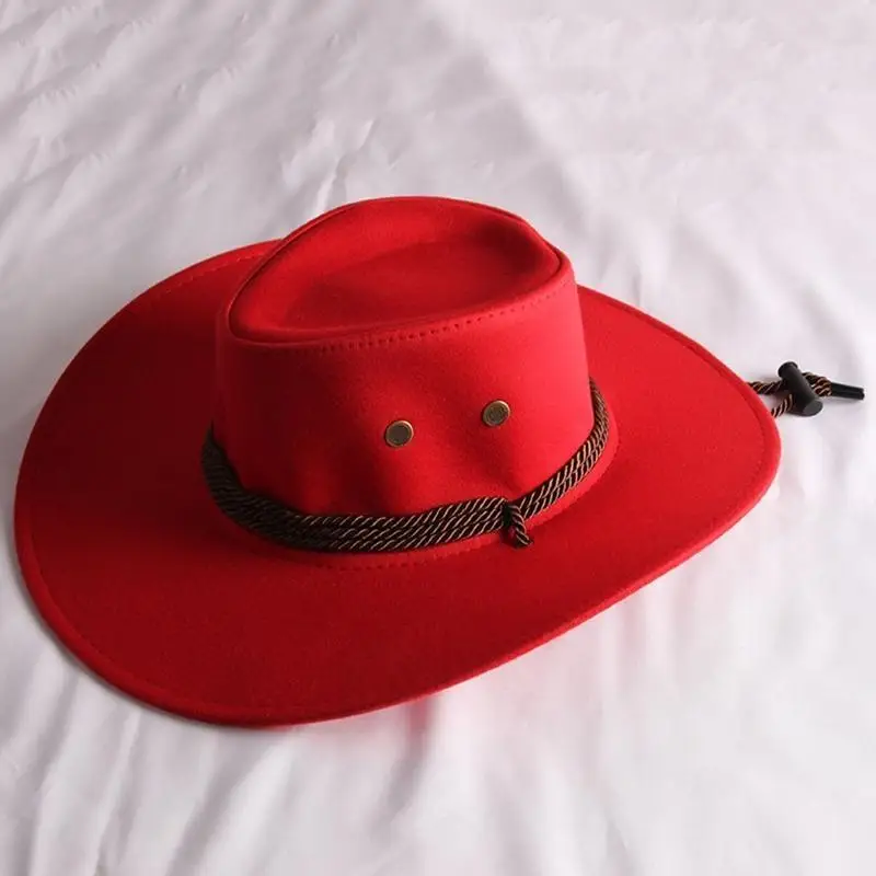 652F الهيب هوب الجاز قبعة واسعة حافة الرجعية قبعة رعاة البقر الغربية مع حبل كل مباراة للورك #2