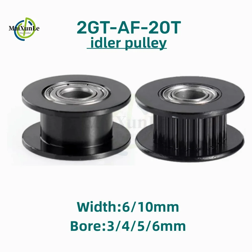 

2GT Timing Pulley idler pulley black 20 Teeth AF Type Bore 3/4/5/6mm Belt Width 6/10mm GT2 GT2 pulley 20 toothed belt bearing