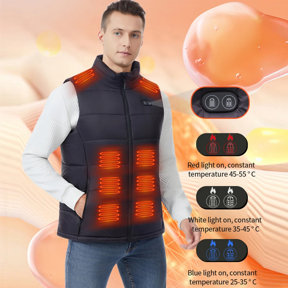 USB Heating Vest Men Winter Thick Sleeveless Jacket Infrared 28 Heating Areas Vest Winter Electric Heated Vests Plus Size 5XL