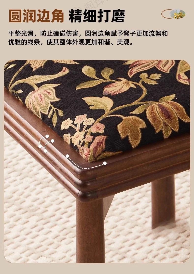 Solid wood dining chair home living room study creative makeup chair American retro cafe soft bag backrest chair