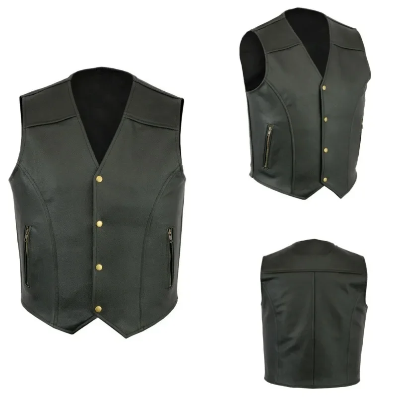 

Men's Spring and Autumn Fashion Vintage Waistcoat PU Leather Single-breasted V-neck Waistcoat