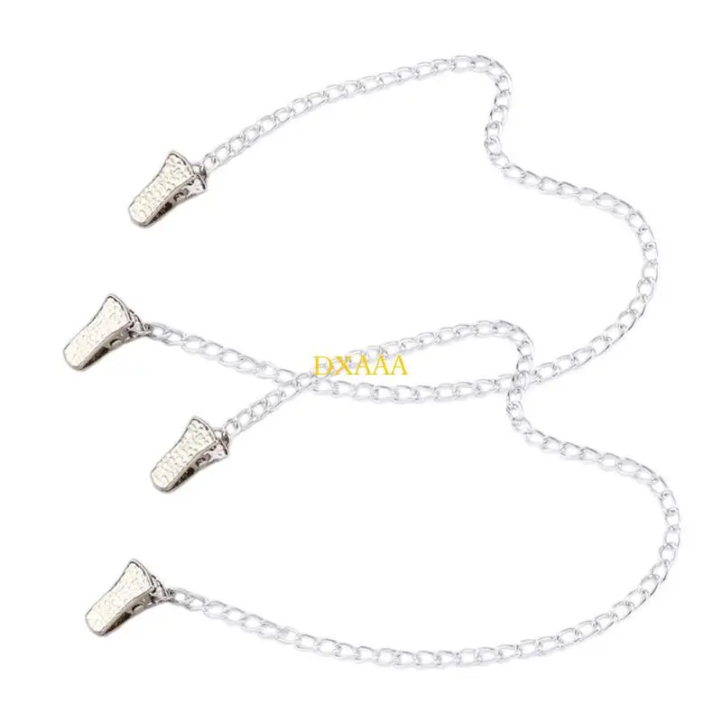 DXAA 2 قطع أنيقة سترة سلسلة كليب فضية اللون سلسلة معدنية للنساء حامل نظارات سلسلة القميص لارتداء اليومي #5