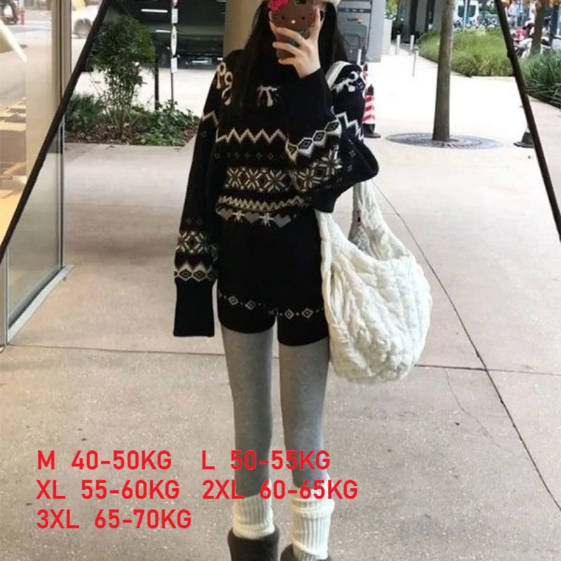 Women Knitted Pullovers Casual Shorts Set Vintage Jacquard Black High Neck High-waist Short Pants Sweater Splicing 2 Piece Set