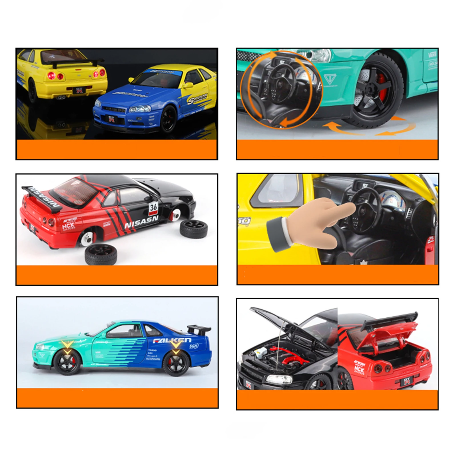 1/18 Nissan Skyline GTR R34 Gemodificeerde Auto Legering Model Auto Geluid en Licht Trek kinderen Speelgoed Collectibles verjaardagscadeau