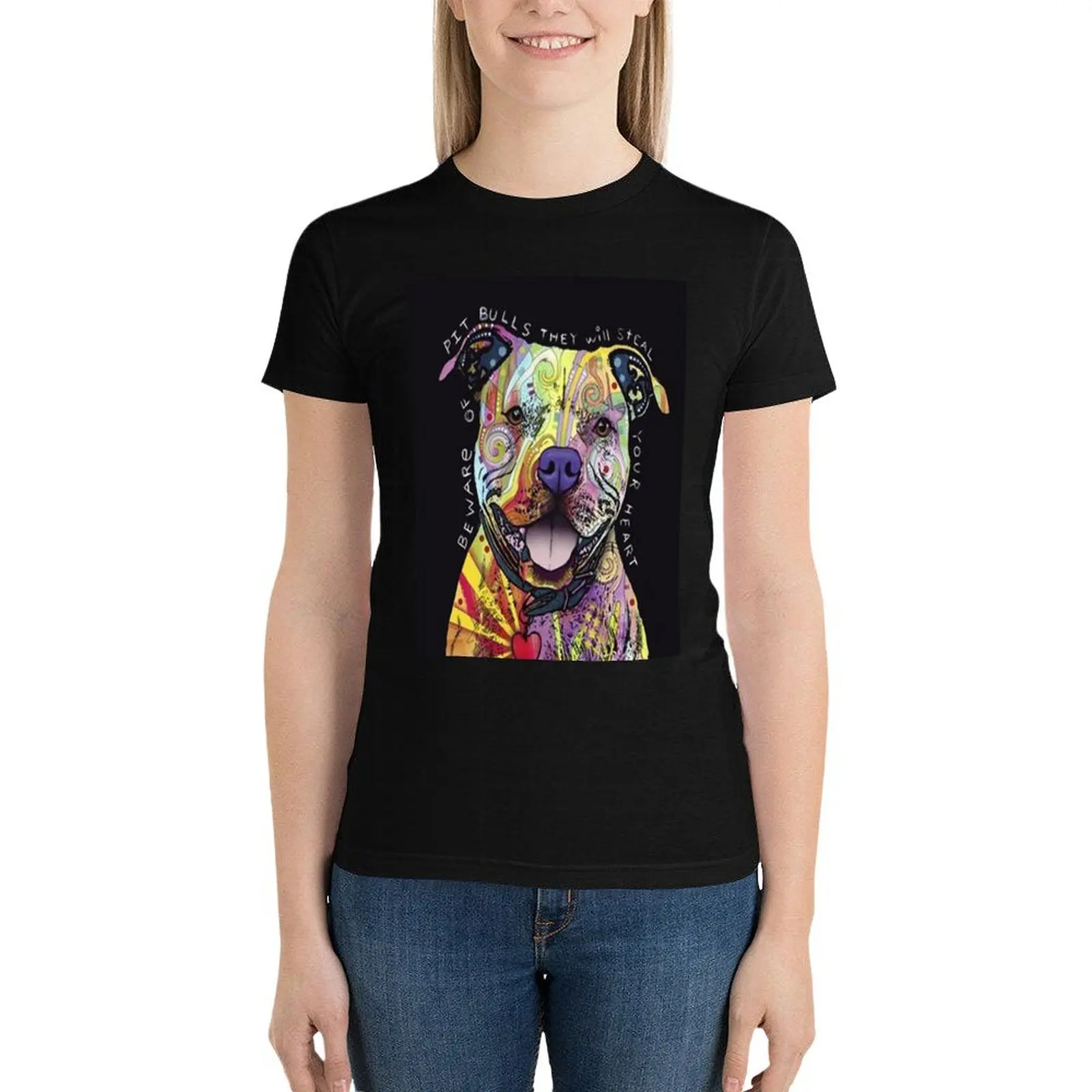 Colourful Pit Bulls/ pitbull lover T-Shirt Female clothing female summer tops summer clothes cotton t shirts Women