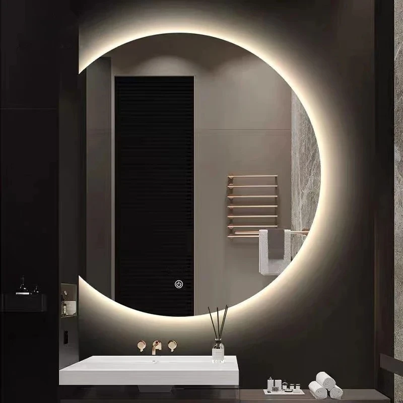 Modern Special-shaped Bath Mirrors Semicircular Makeup Mirror Wall Hanging with Light Bathroom Led Touch Screen