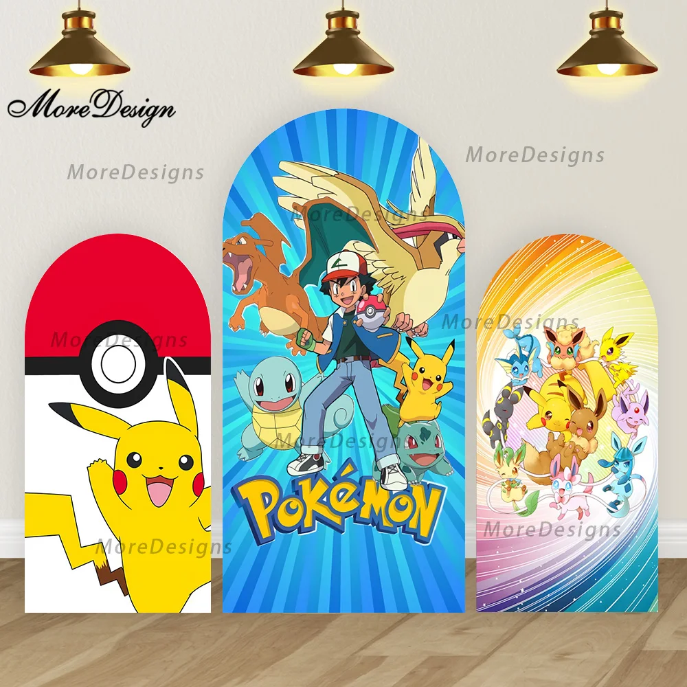 漫画ポケモンピカチュウアーチ背景カバー誕生日パーティーアーチ型カバー両面ポリエステル生地