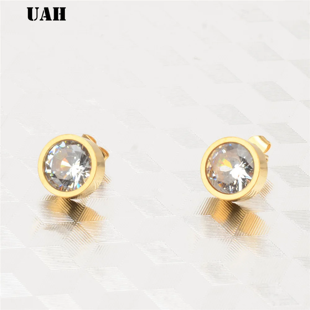 UAH 1 Pair Gold Color  Round Stud Earrings For Women CZ AAA Zircon Ear  Studs Surgical Steel Jewelry  Women Girl Gift
