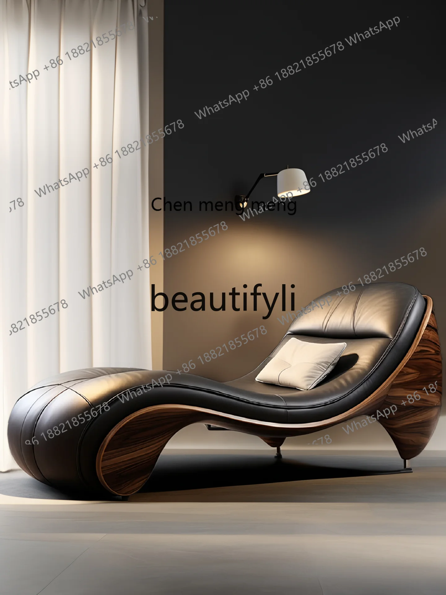 C6601 أريكة جلدية أوروبية فاخرة خفيفة واحدة كسول يمكن الجلوس والاستلقاء، أثاث أريكة عالي الجودة ملفوف بالجلد #2