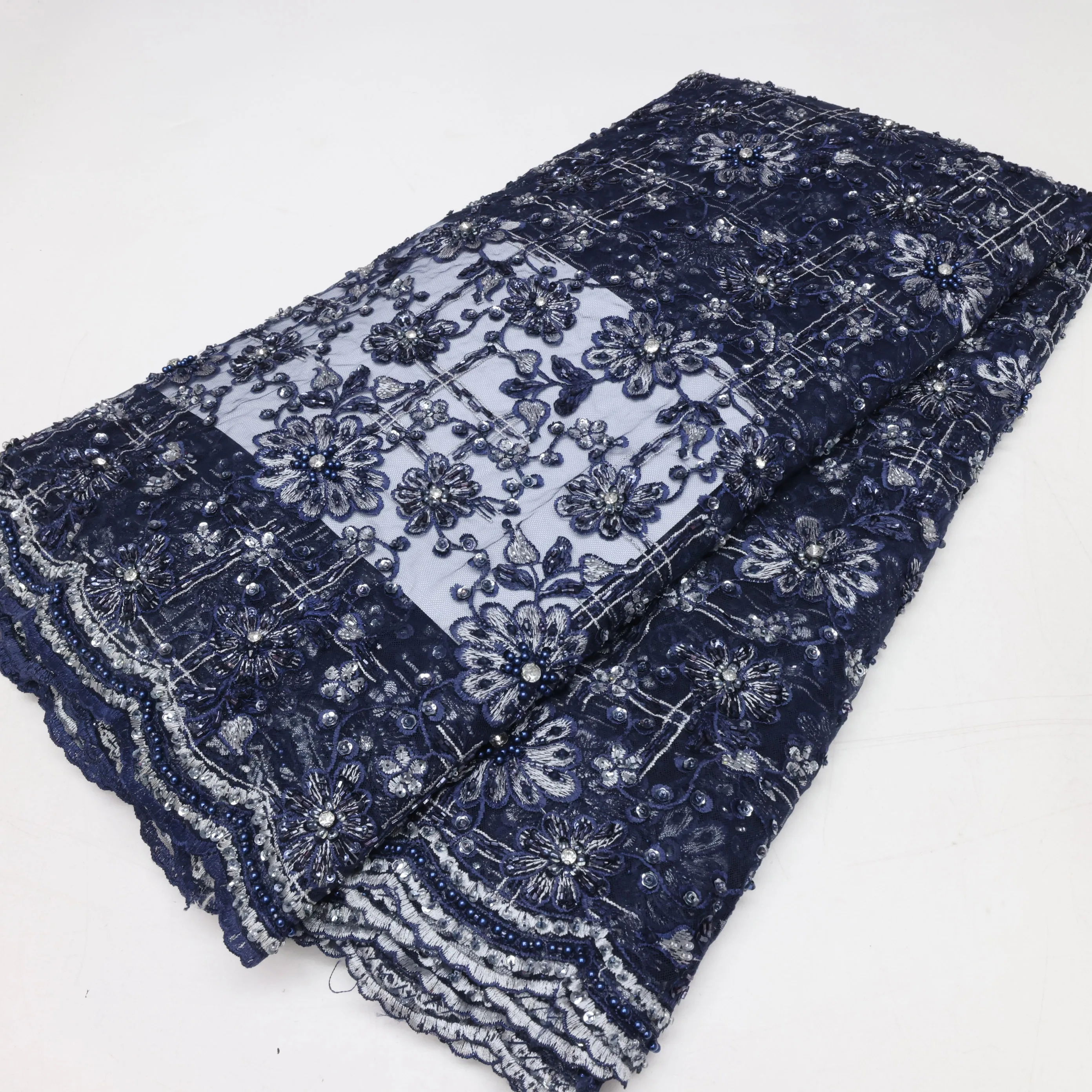 Tissu africain en dentelle perlée fait à la main, avec pierres, Tulle, longueur 5 Yards, pour robe de soirée, nouvel arrivage