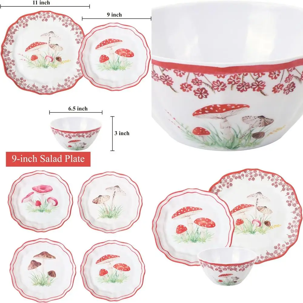 

Red 12-Piece Melamine Dinnerware Set, Outdoor Plates and Bowls, Service for 4