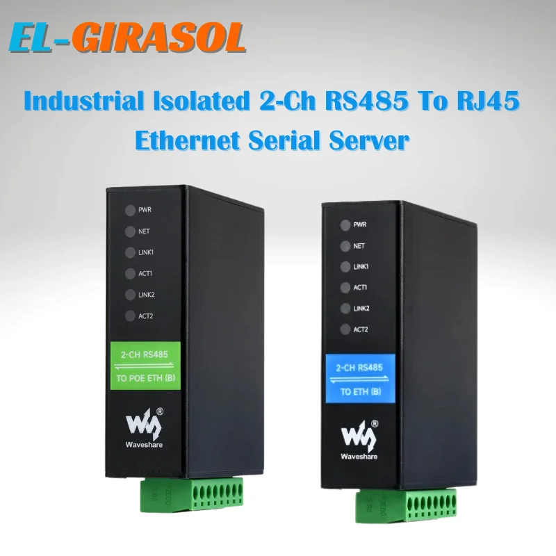 Din Rail 2CH ports RS485 to RJ45 Ethernet Serial Server modbus gateway PoE optional Dual Channels Operation Dual Ethernet